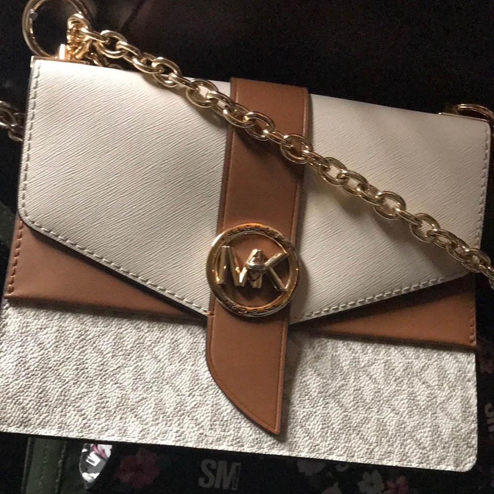 Michael Kors Cream and Tan Crossbody Bag